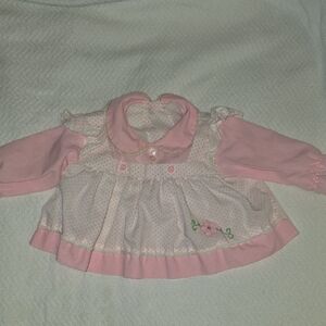 Pink and White Baby Dress with Floral Embroidery